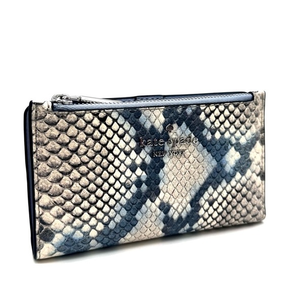 Kate Spade Leila Small Slim Bifold Wallet Snakeskin Blue (NWT) - Picture 4 of 10